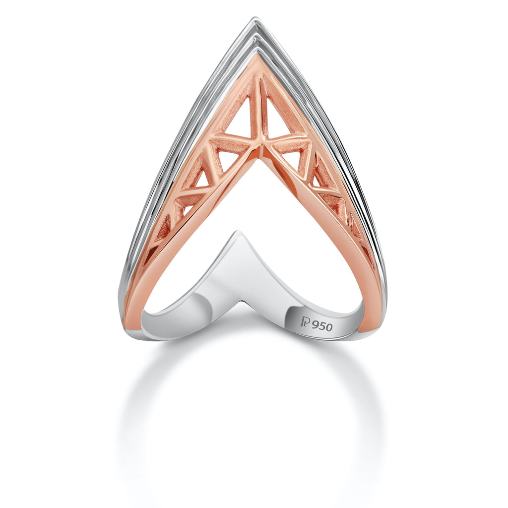 Designer V -shape Platinum & Rose Gold Cocktail Ring for Women JL PT 967   Jewelove.US