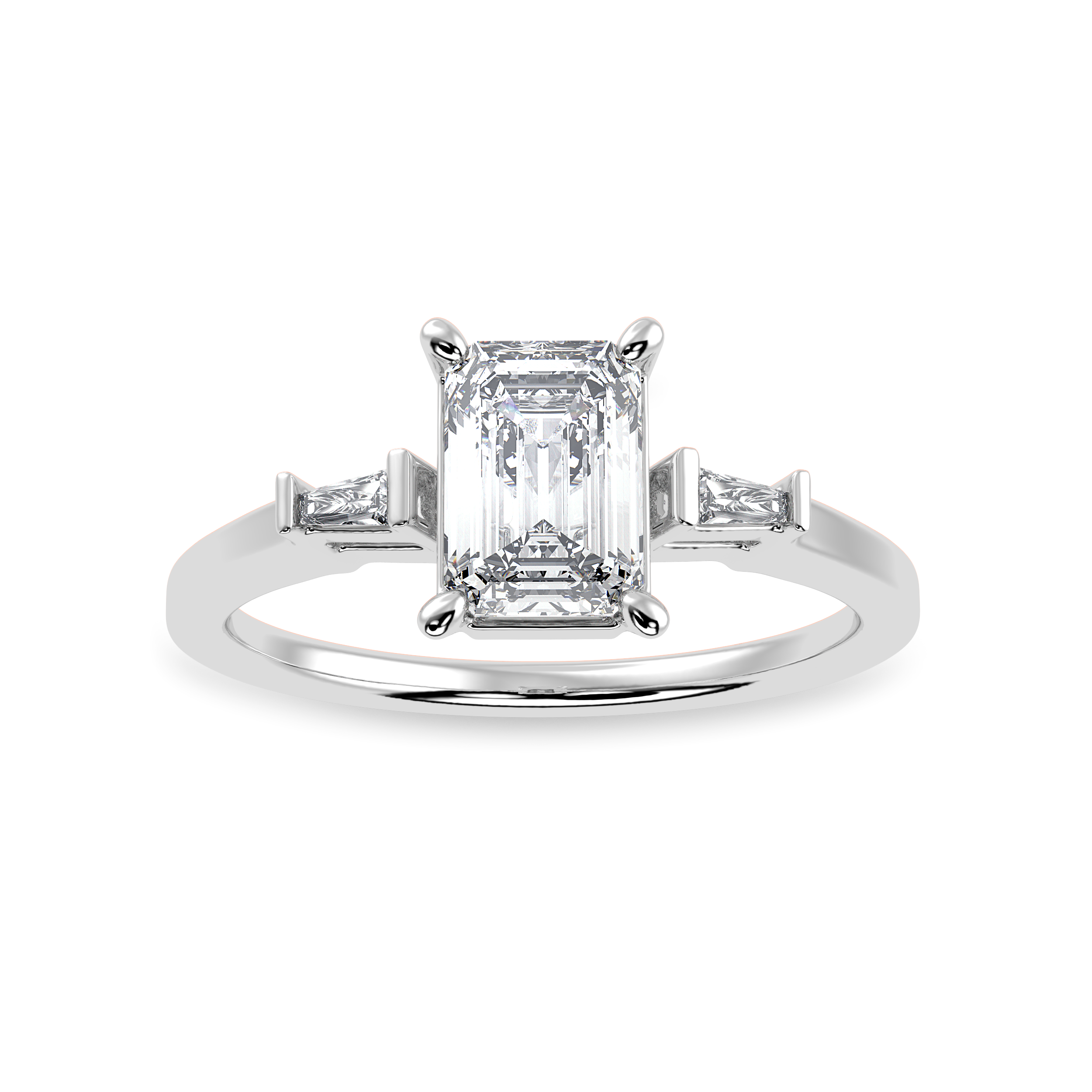 30-Pointer Emerald Cut Solitaire Baguette Diamond Accents Platinum Ring JL PT 1124   Jewelove.US