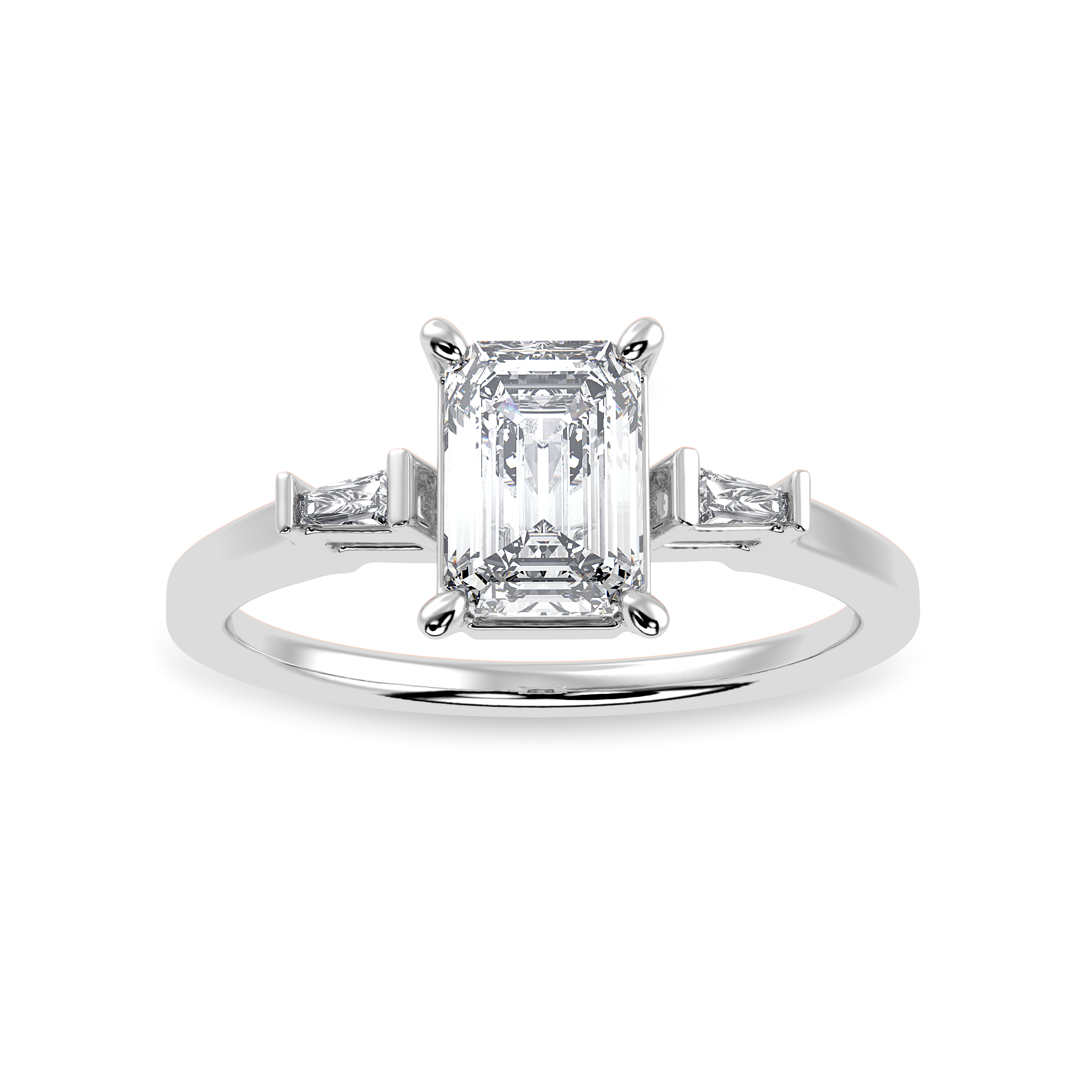 50-Pointer Emerald Cut Solitaire Baguette Diamond Accents Platinum Ring JL PT 1124-A   Jewelove.US