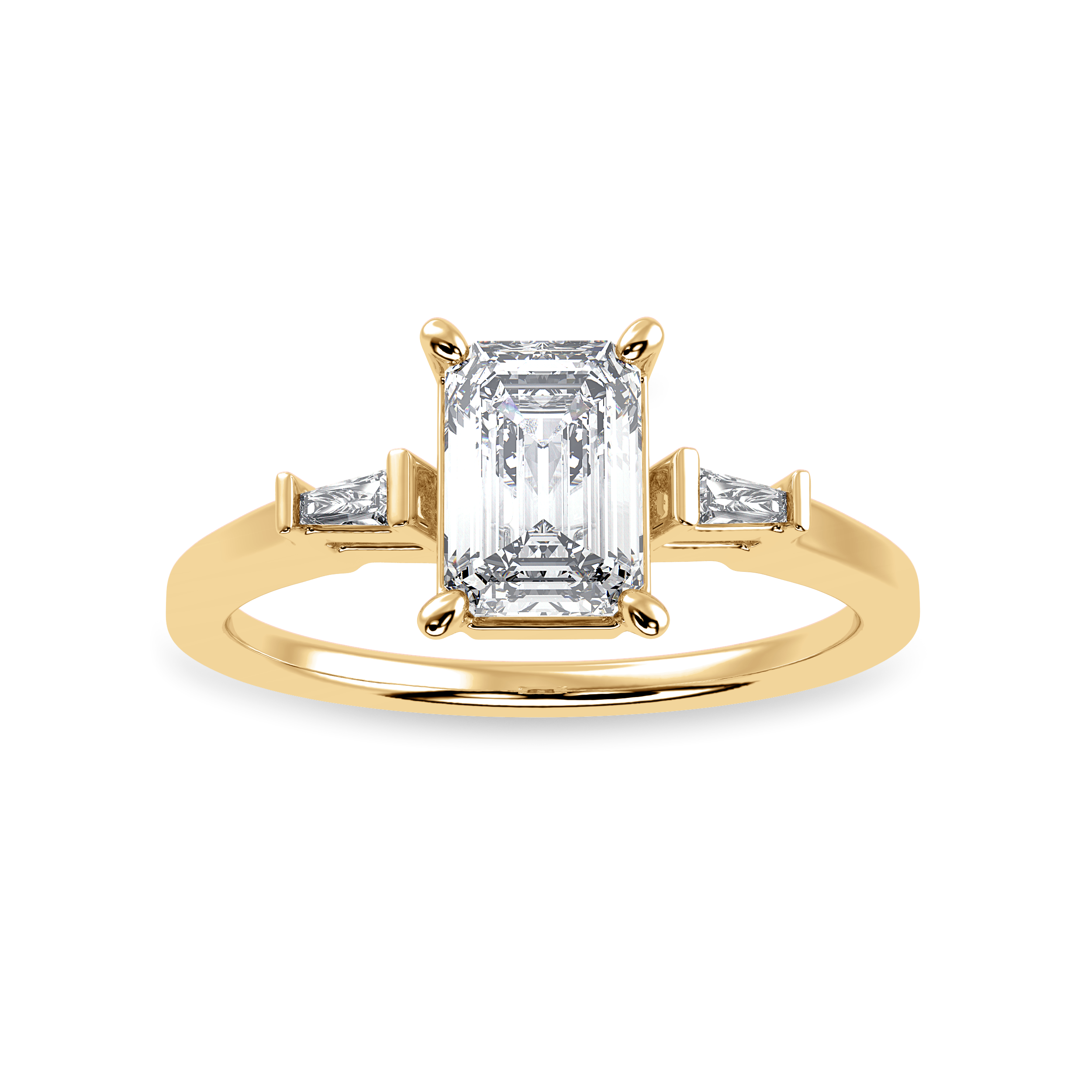 70-Pointer Emerald Cut Solitaire with Baguette Cut Diamond Accents 18K Yellow Gold Ring JL AU 1224Y-B   Jewelove.US