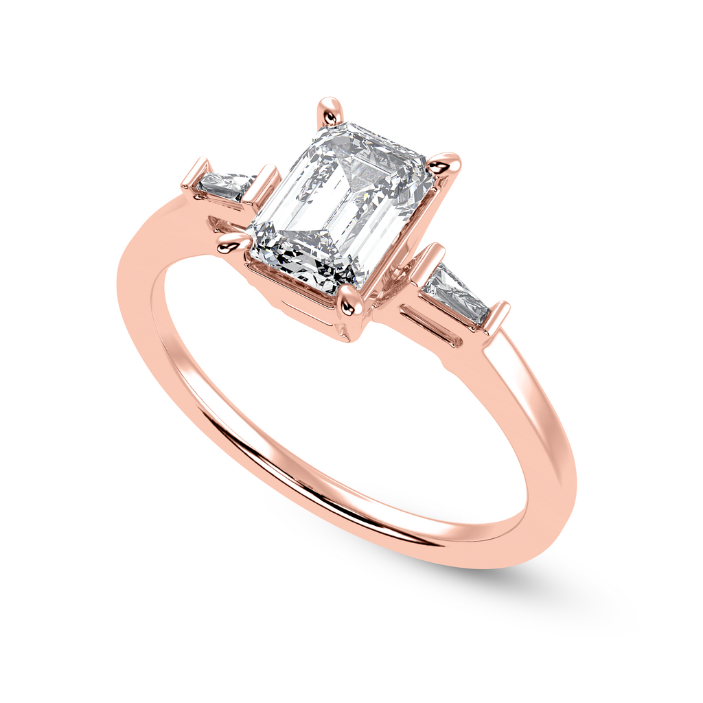 50-Pointer Emerald Cut Solitaire with Baguette Cut Diamond Accents 18K Rose Gold Solitaire Ring JL AU 1224R-A   Jewelove.US