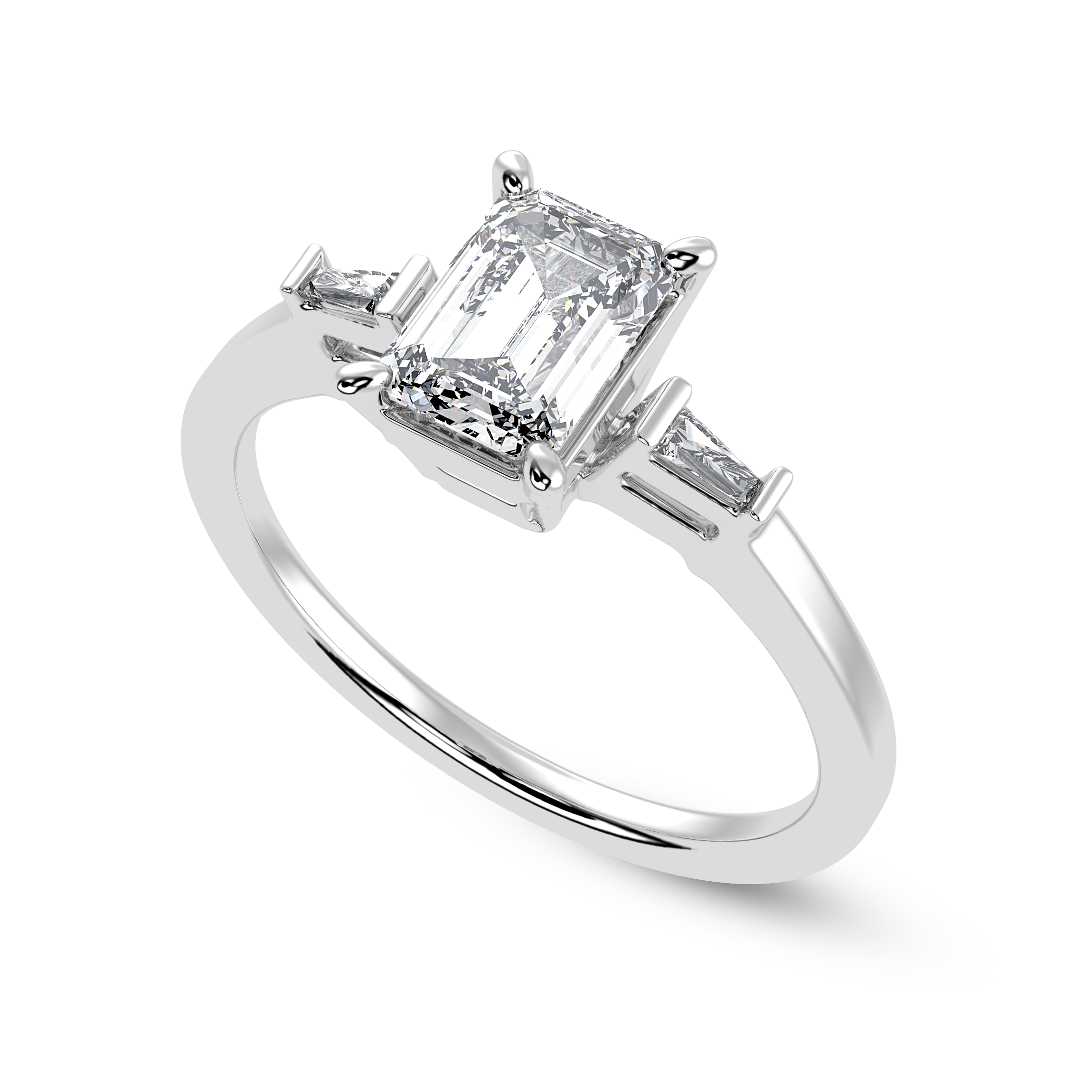 30-Pointer Emerald Cut Solitaire Baguette Diamond Accents Platinum Ring JL PT 1124   Jewelove.US