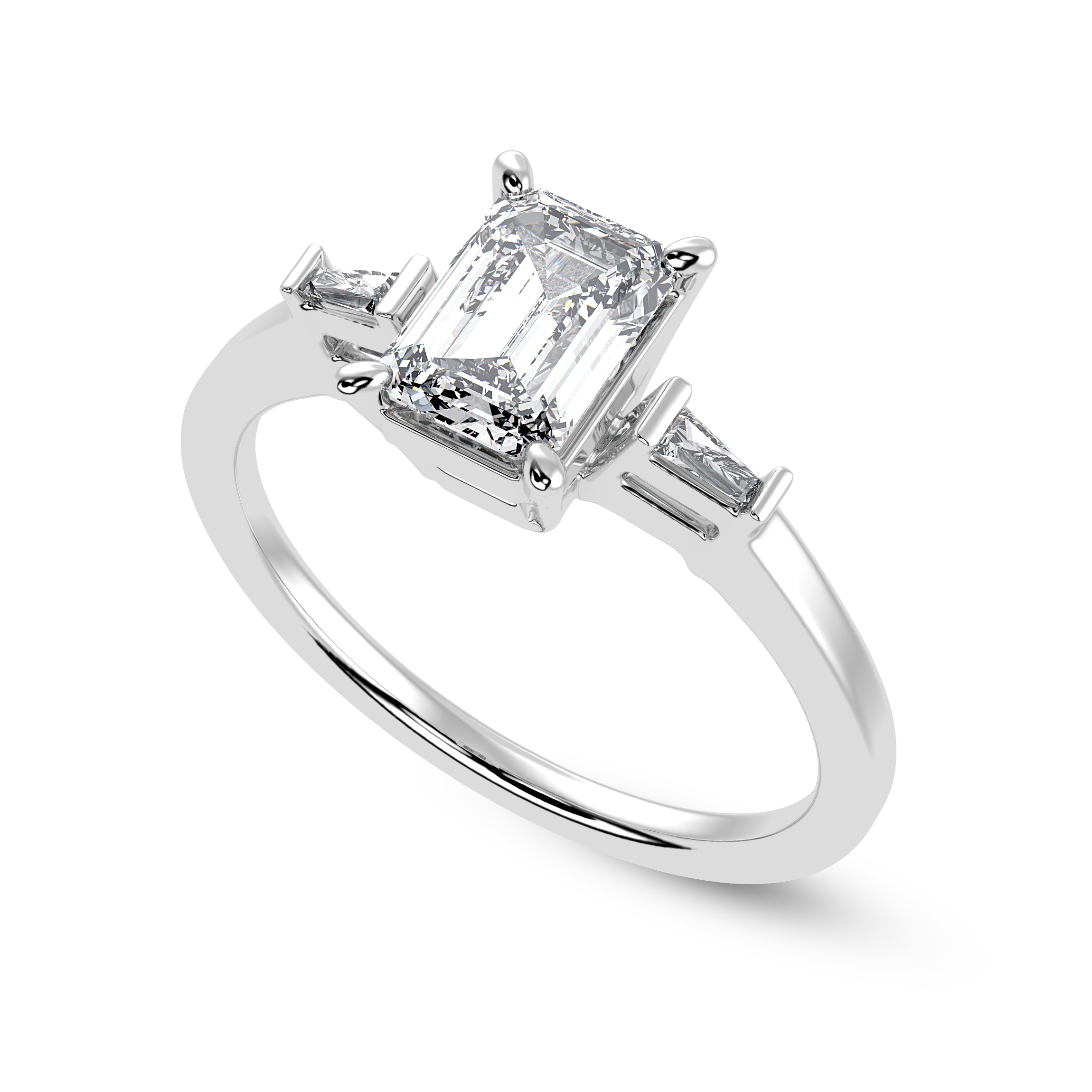 50-Pointer Emerald Cut Solitaire Baguette Diamond Accents Platinum Ring JL PT 1124-A   Jewelove.US