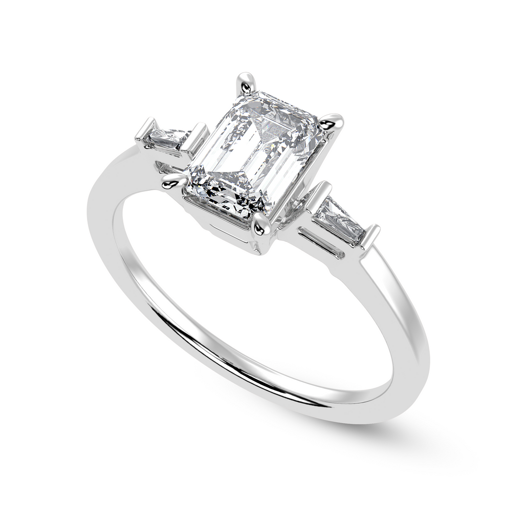 50-Pointer Emerald Cut Solitaire Baguette Diamond Accents Platinum Ring JL PT 1124-A   Jewelove.US