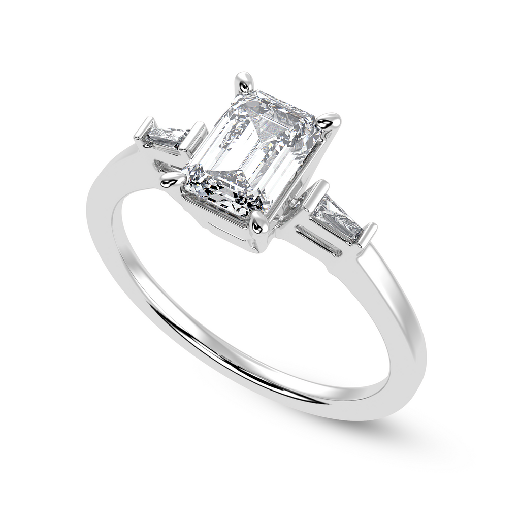 70-Pointer Emerald Cut Solitaire Baguette Diamond Accents Platinum Ring JL PT 1124-B   Jewelove.US