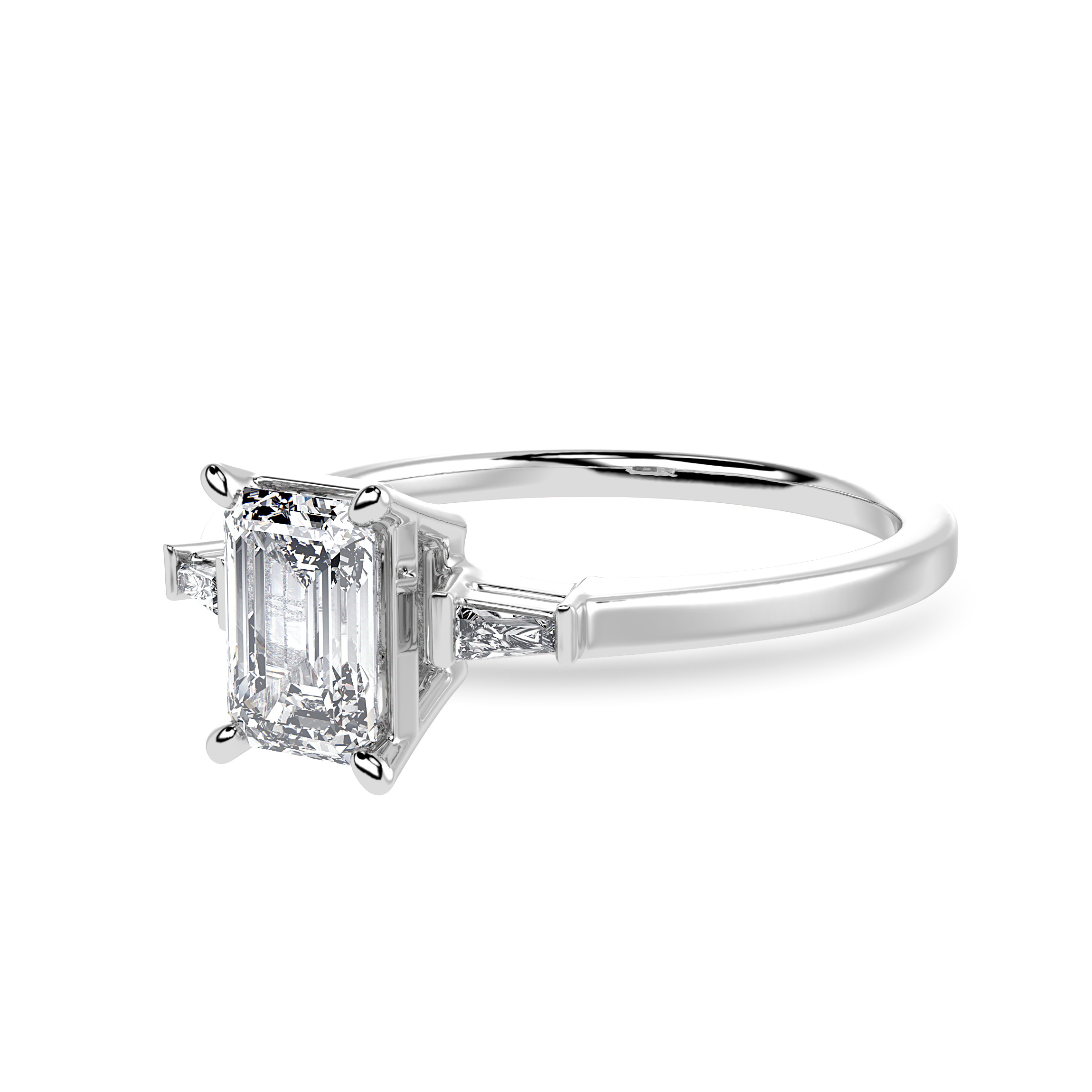 30-Pointer Emerald Cut Solitaire Baguette Diamond Accents Platinum Ring JL PT 1124   Jewelove.US