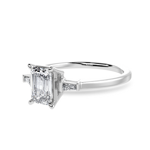 50-Pointer Emerald Cut Solitaire Baguette Diamond Accents Platinum Ring JL PT 1124-A   Jewelove.US