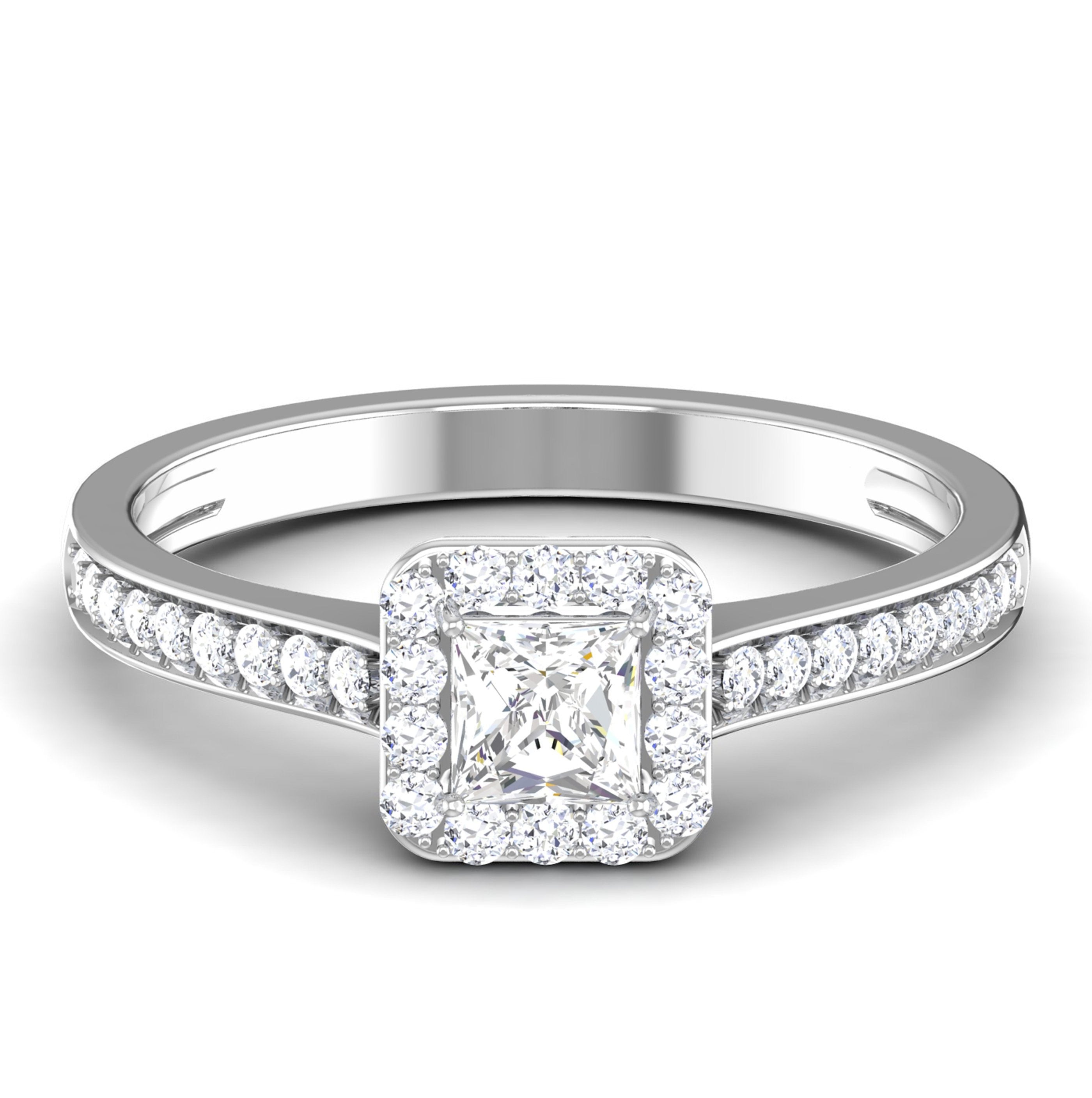 50 Pointer Platinum Shank Halo Princes Cut Diamond Solitaire Engagement Ring JL PT 7013   Jewelove.US