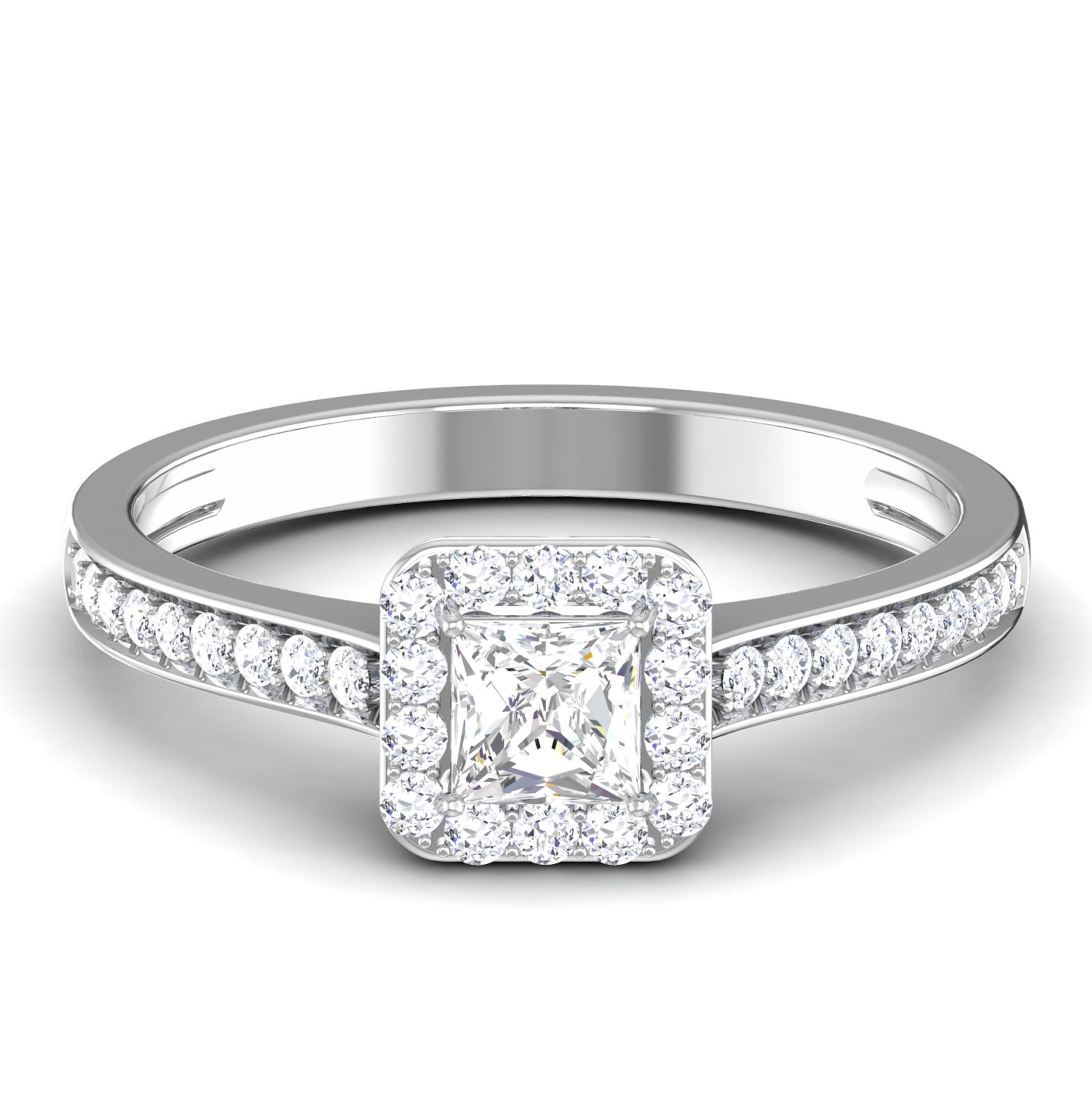50 Pointer Platinum Shank Halo Princes Cut Diamond Solitaire Engagement Ring JL PT 7013