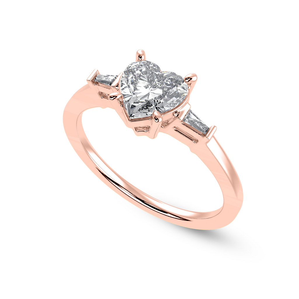 50-Pointer Heart Cut Solitaire with Baguette Diamond Accents 18K Rose Gold Ring JL AU 1225R-A   Jewelove.US