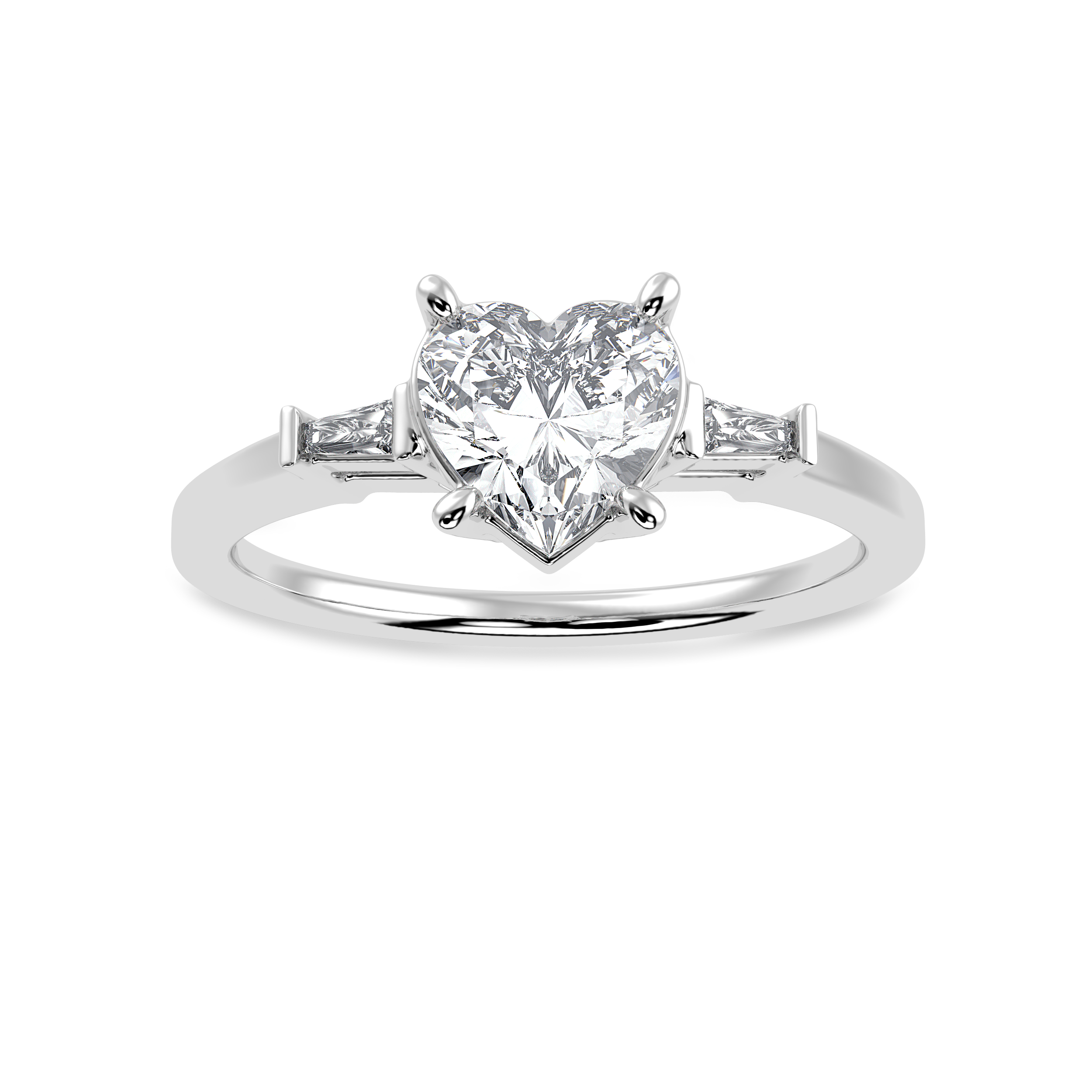 50-Pointer Heart Cut Solitaire with Baguette Diamond Accents Platinum Ring JL PT 1225-A   Jewelove.US