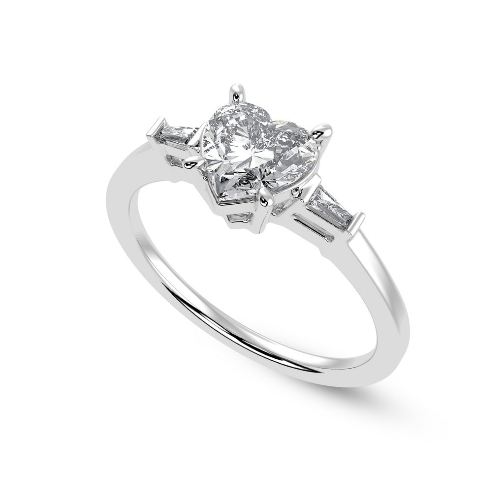 30-Pointer Heart Cut Solitaire with Baguette Diamond Accents Platinum Ring JL PT 1225   Jewelove.US