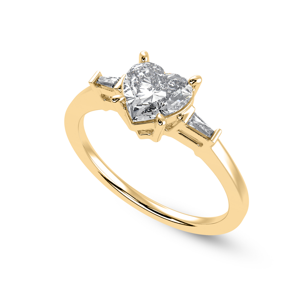 50-Pointer Heart Cut Solitaire with Diamond Baguette 18K Yellow Gold Ring JL AU 1225Y-A   Jewelove.US