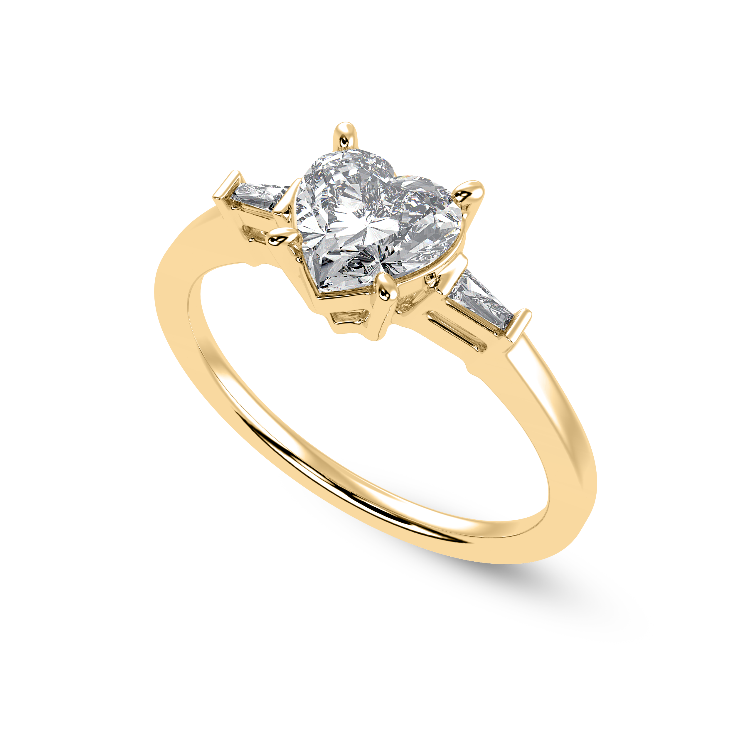 70-Pointer Heart Cut Solitaire with Diamond Baguette 18K Yellow Gold Ring JL AU 1225Y-B   Jewelove.US