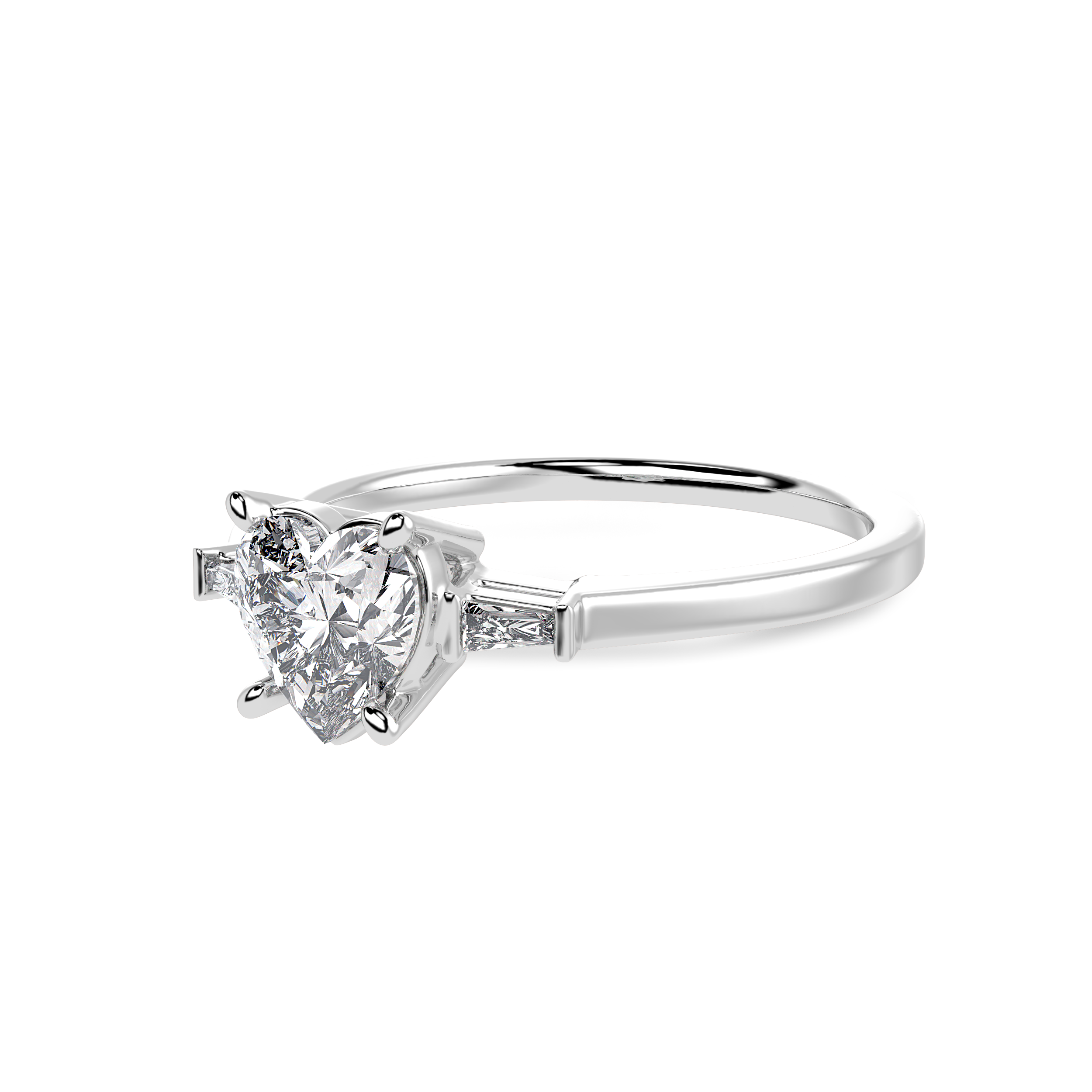 50-Pointer Heart Cut Solitaire with Baguette Diamond Accents Platinum Ring JL PT 1225-A   Jewelove.US