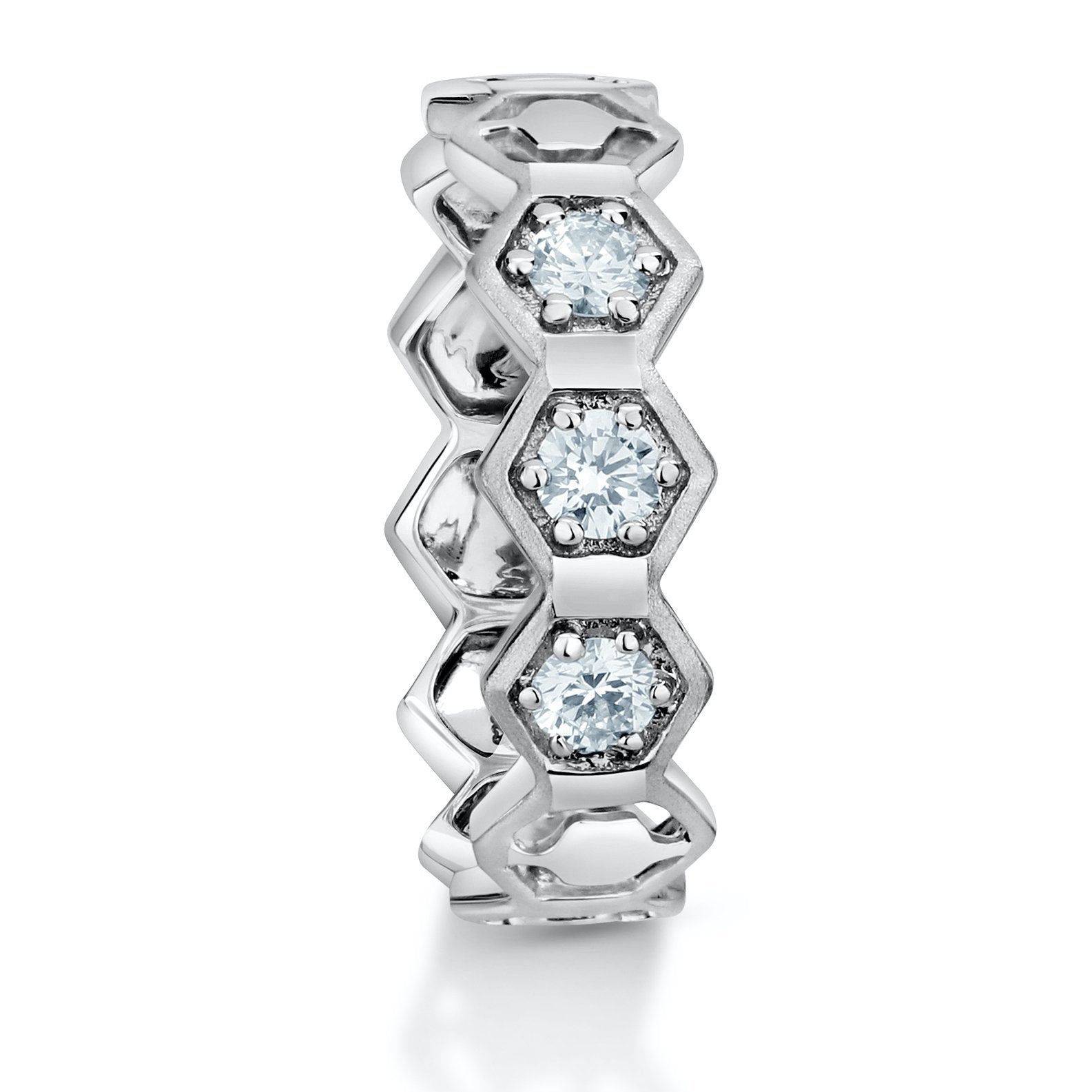Hexagonal Platinum Ring for Women with 3 Diamonds JL PT 992   Jewelove
