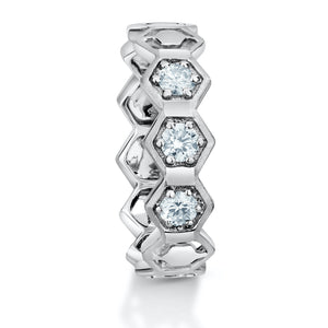 Hexagonal Platinum Ring for Women with 3 Diamonds JL PT 992   Jewelove