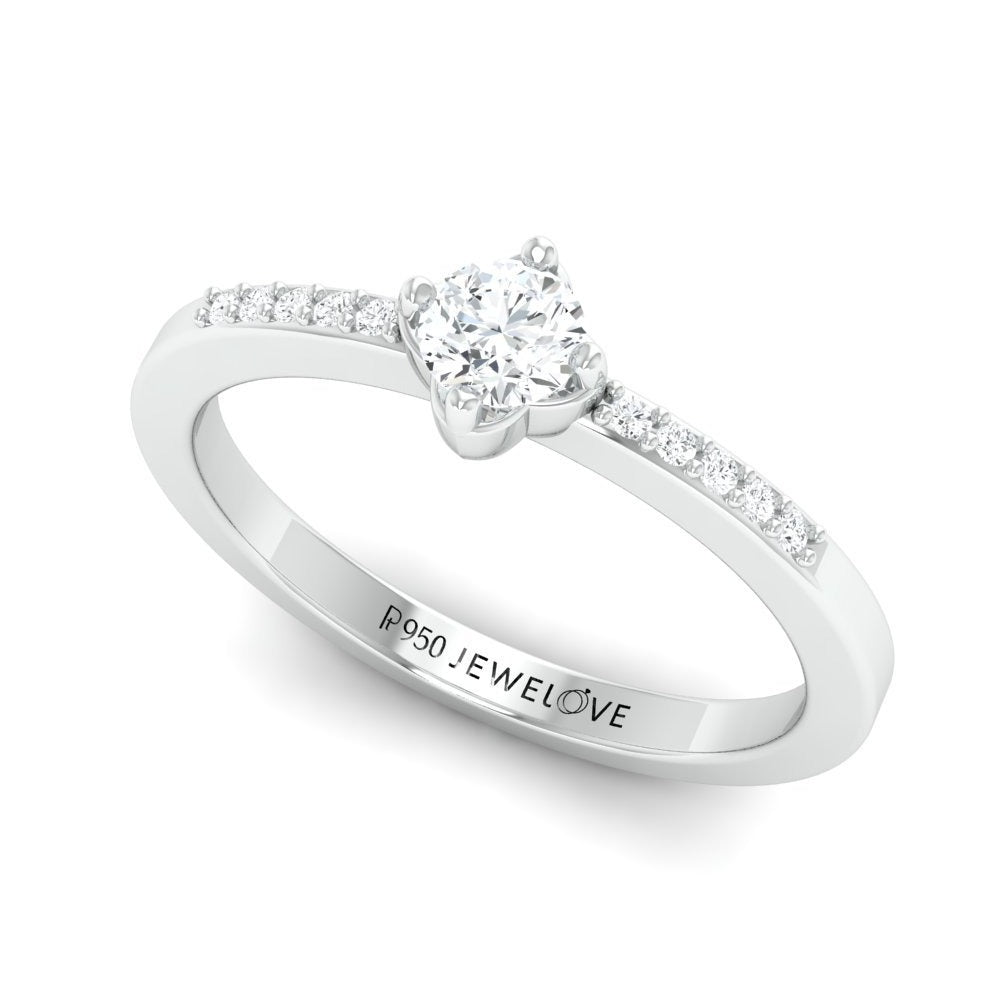 20 Pointer Solitaire Platinum Ring with Diamond Accents for Women JL PT 574