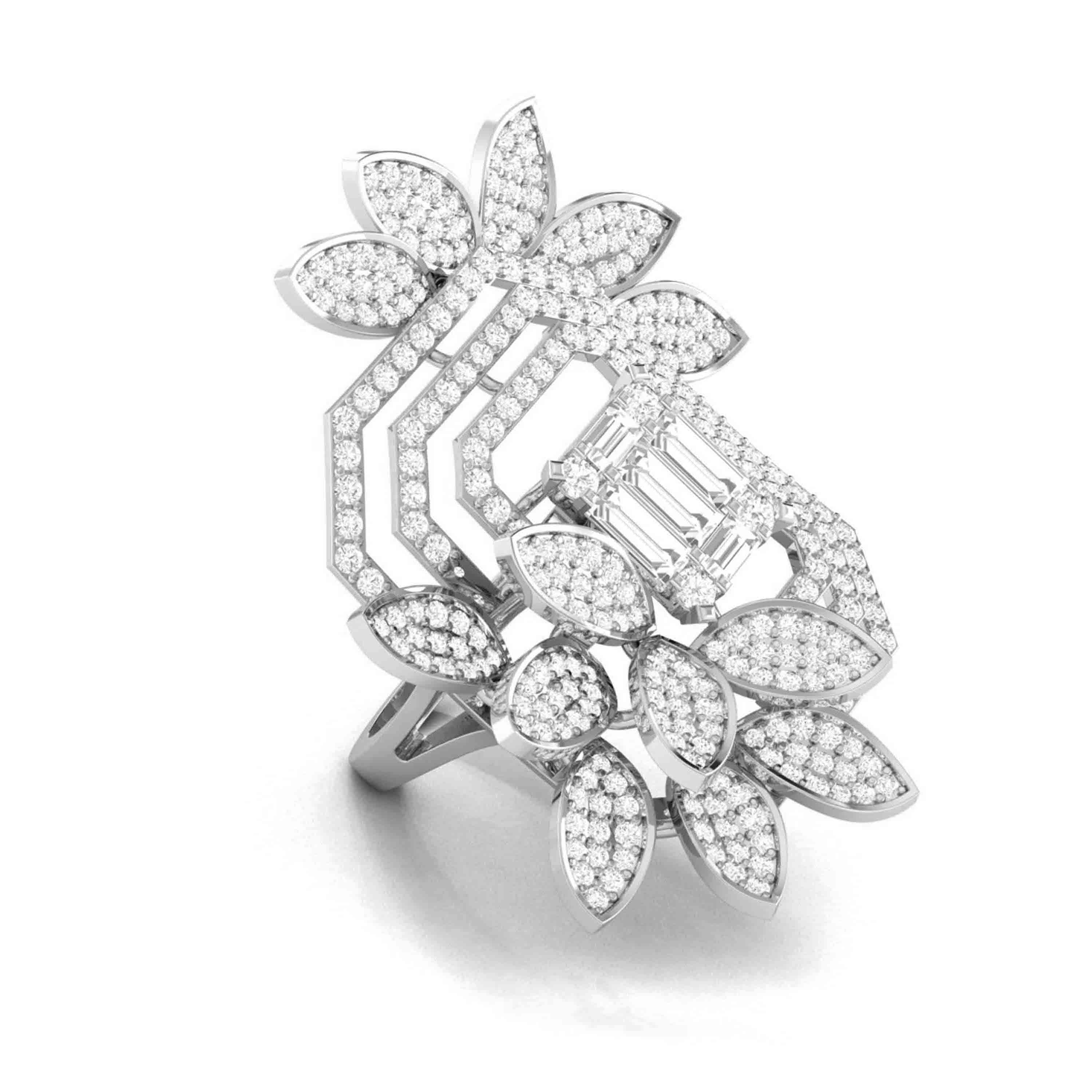 Buy Designer Diamond Flower Cocktail ring in Platinum for
