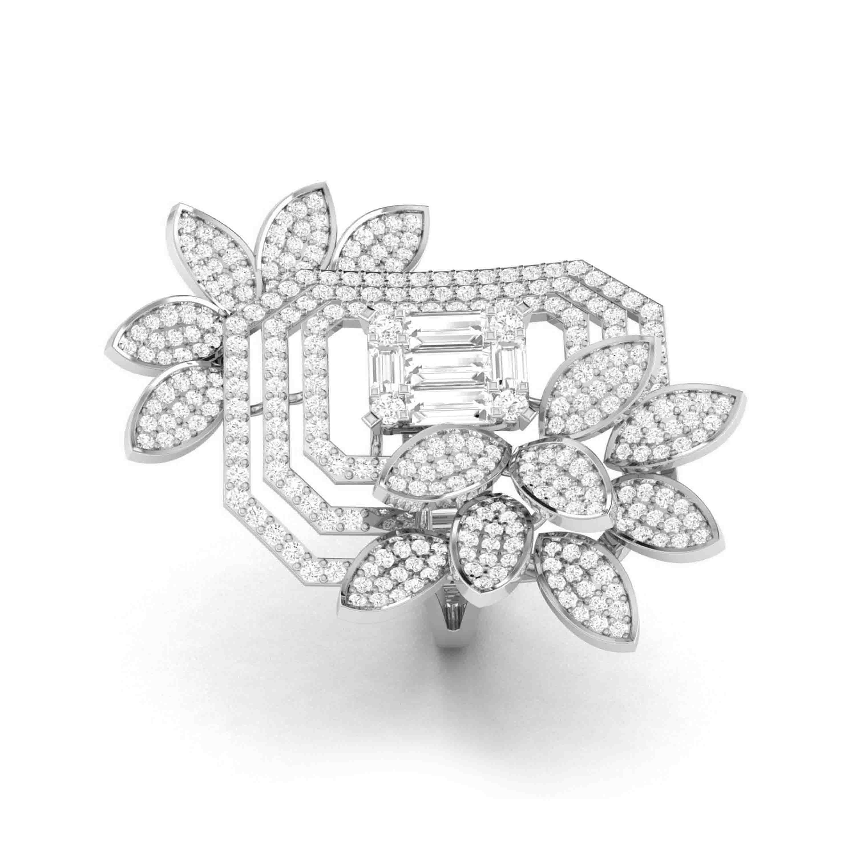 Designer Diamond Flower Cocktail ring in Platinum for Women JL PT R 005