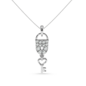 Platinum Diamond Lock Key Pendant for Women JL PT P LC915