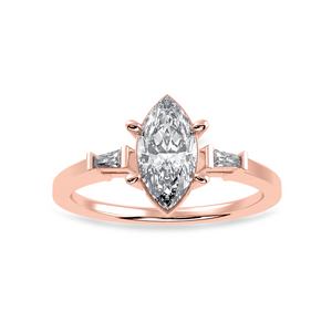 70-Pointer Marquise Cut Solitaire with Baguette Diamond Accents 18K Rose Gold Ring JL AU 1228R-B   Jewelove.US
