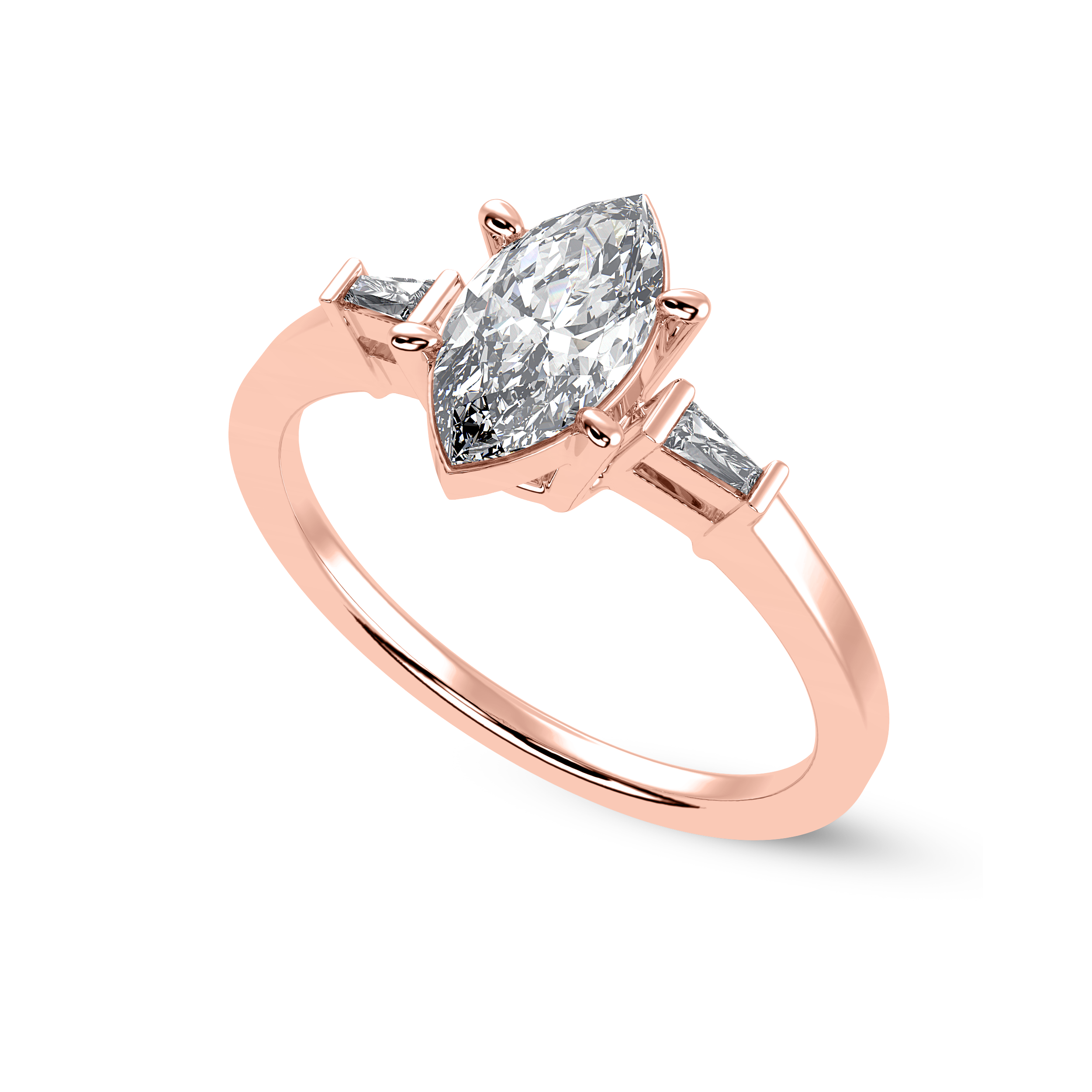 70-Pointer Marquise Cut Solitaire with Baguette Diamond Accents 18K Rose Gold Ring JL AU 1228R-B   Jewelove.US
