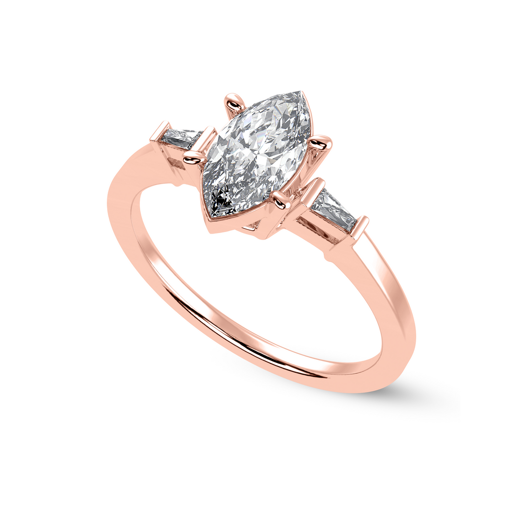70-Pointer Marquise Cut Solitaire with Baguette Diamond Accents 18K Rose Gold Ring JL AU 1228R-B   Jewelove.US