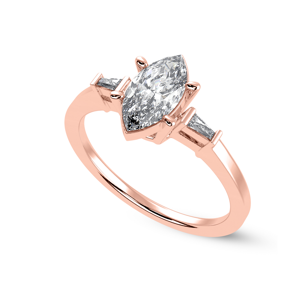 50-Pointer Marquise Cut Solitaire with Baguette Diamond Accents 18K Rose Gold Ring JL AU 1228R-A   Jewelove.US