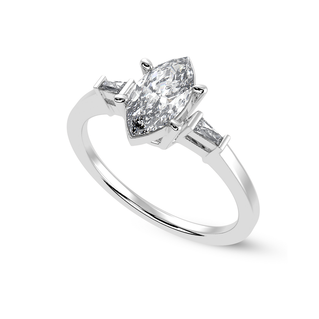 30-Pointer Marquise Cut Solitaire with Baguette Diamond Platinum Ring JL PT 1228   Jewelove.US