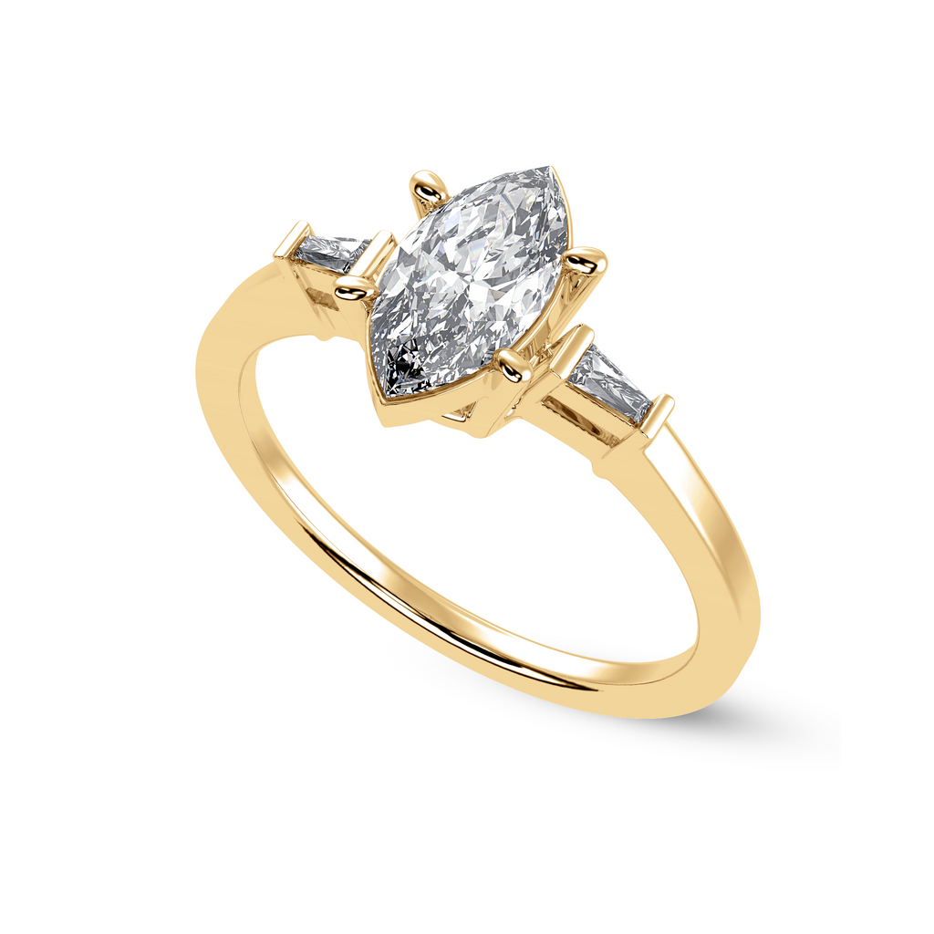 50-Pointer Marquise Cut Solitaire with Baguette Diamond Accents 18K Yellow Gold Ring JL AU 1228Y-A   Jewelove.US