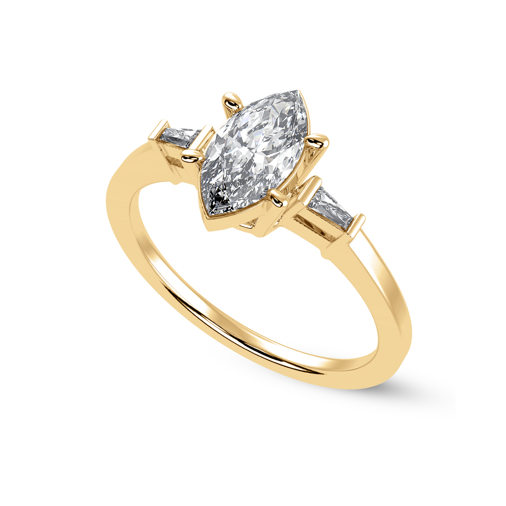70-Pointer Marquise Cut Solitaire with Baguette Diamond Accents 18K Yellow Gold Ring JL AU 1228Y-B   Jewelove.US