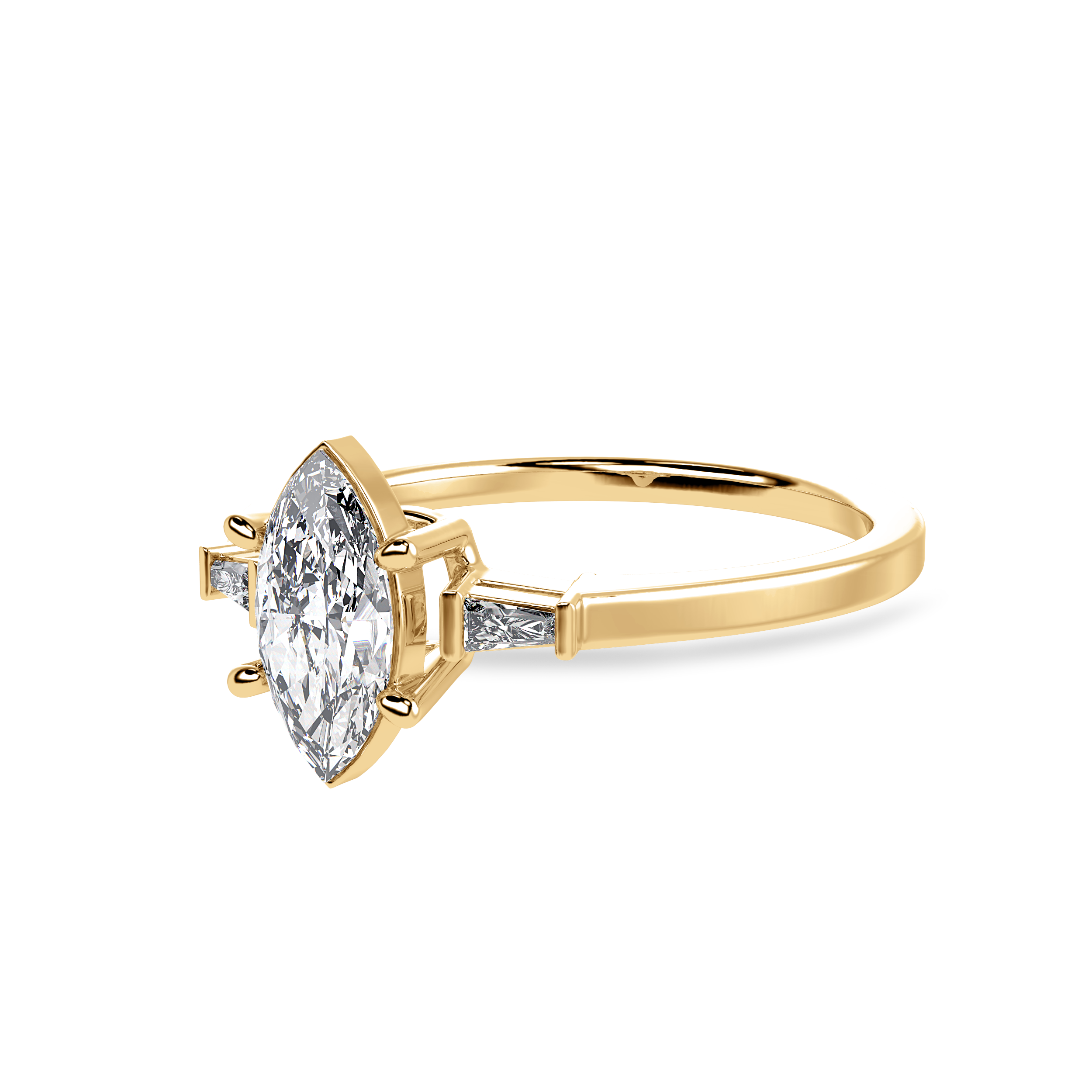 70-Pointer Marquise Cut Solitaire with Baguette Diamond Accents 18K Yellow Gold Ring JL AU 1228Y-B   Jewelove.US