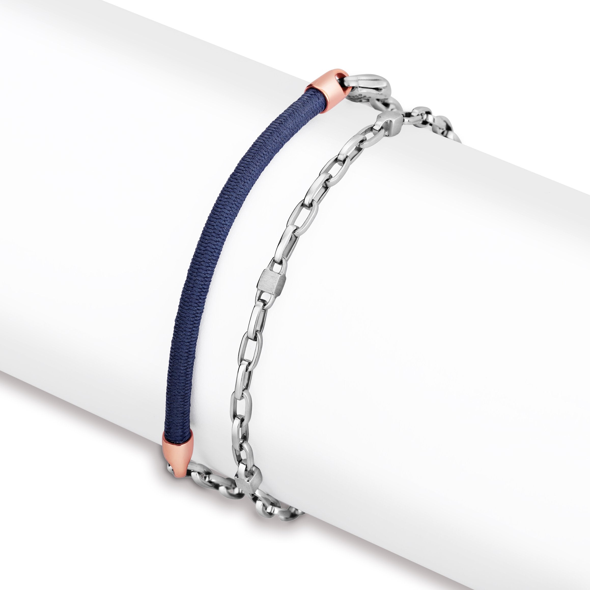 Men of Platinum | Platinum Fabric Link Bracelet with Rose Gold JL PTB 716