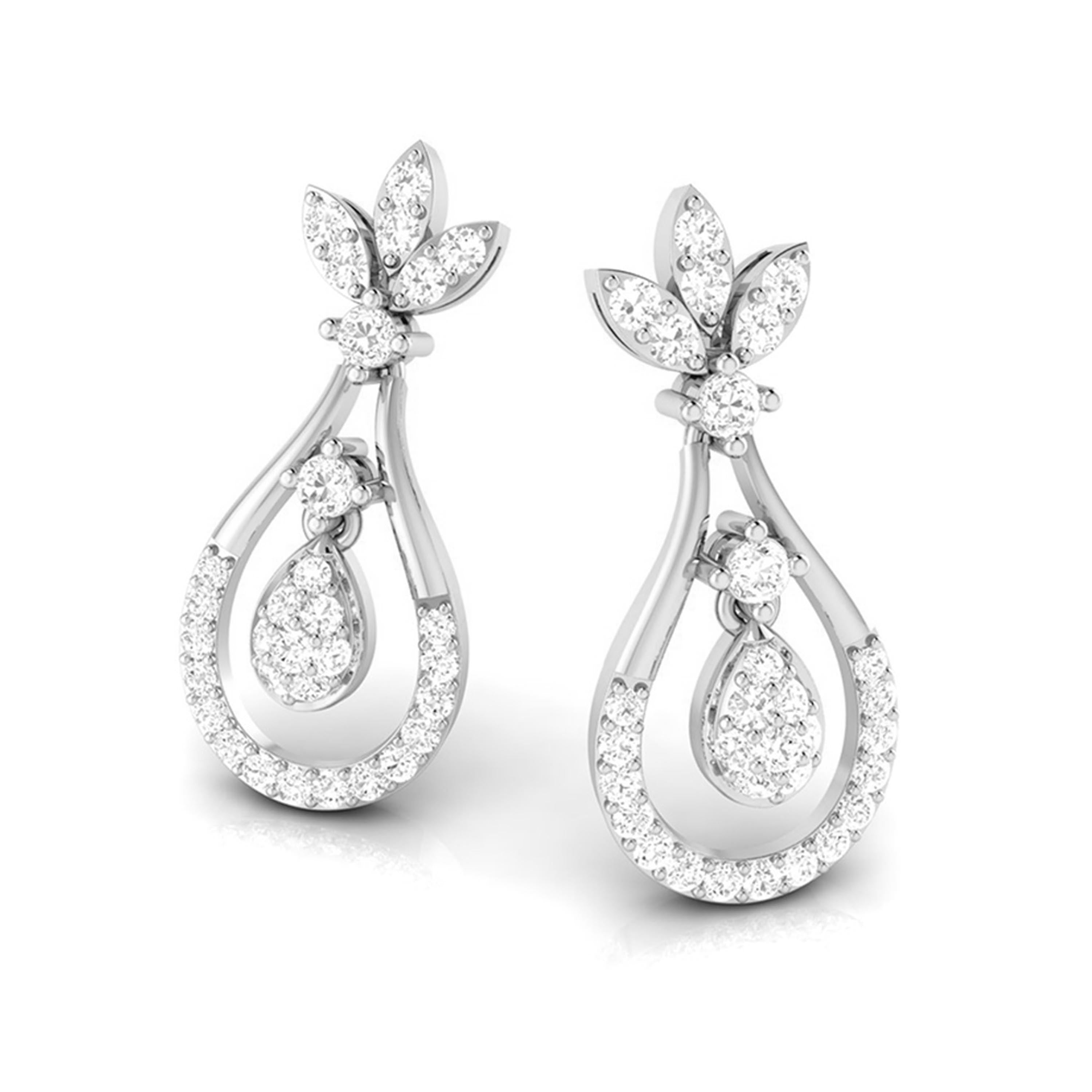 Platinum Hanging Clusters Earrings with Diamonds for Women JL PT E N-11   Jewelove.US
