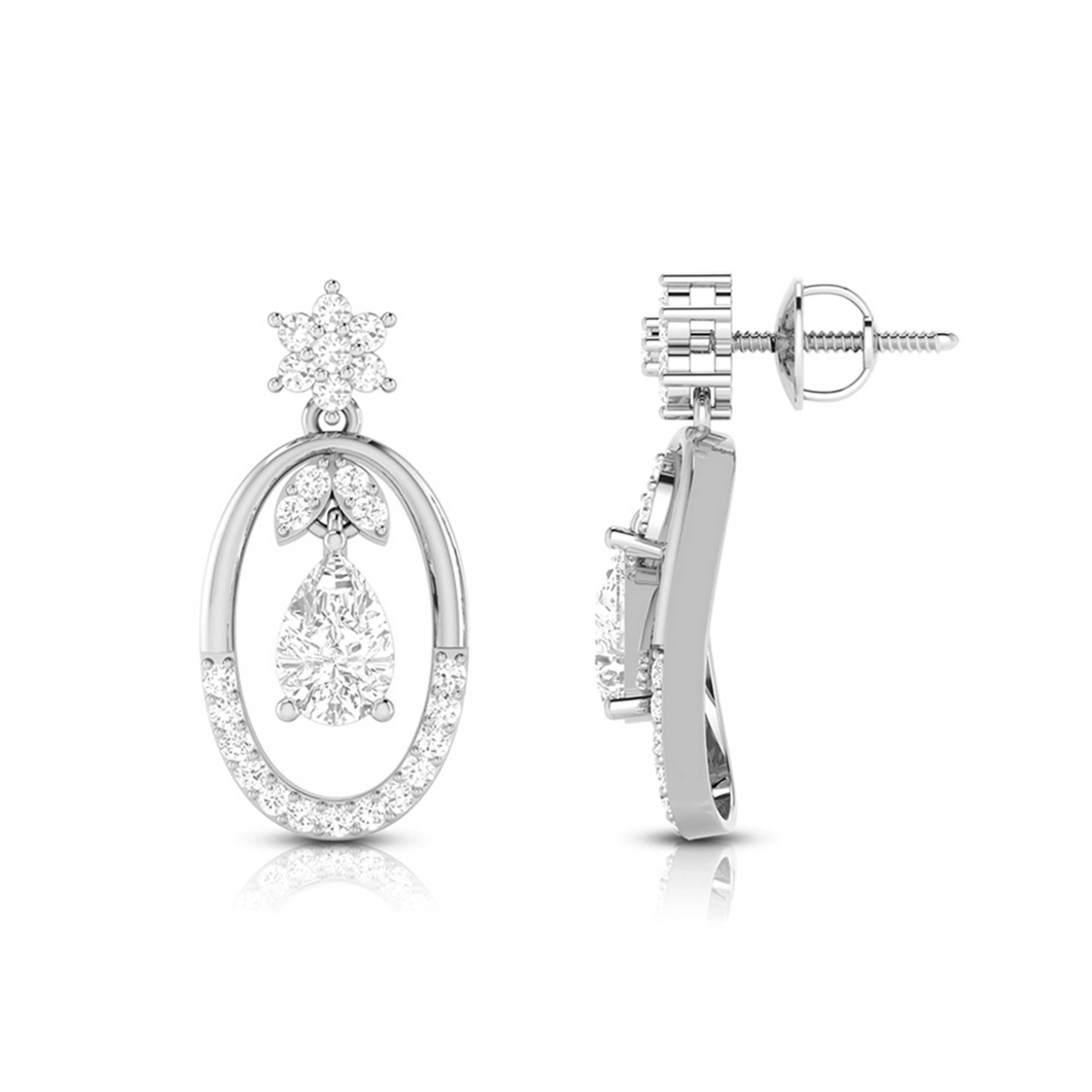 Platinum Oval Shape Earrings with Diamonds for Women JL PT E N-43   Jewelove.US