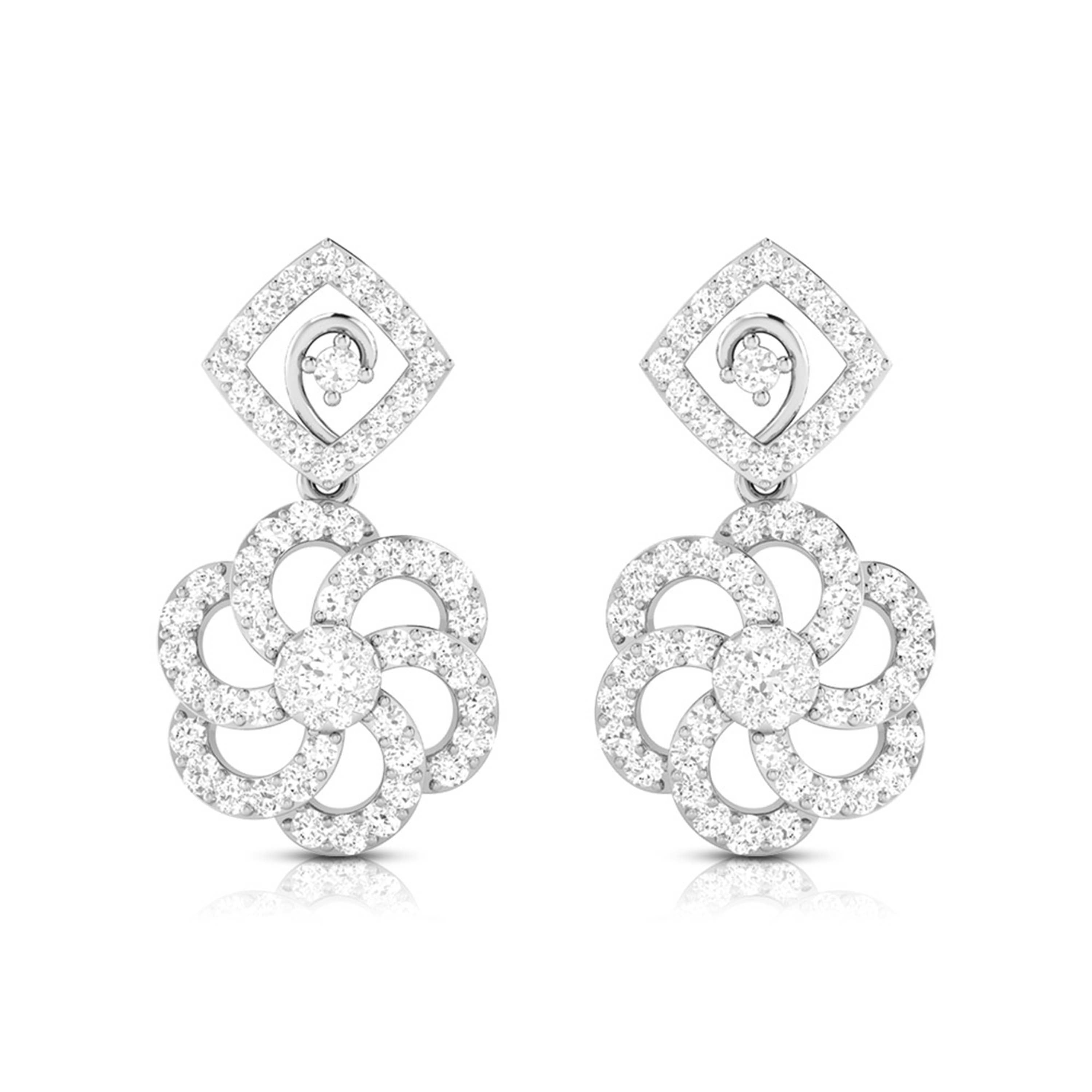 Beautiful Hanging Clusters Platinum Earrings with Diamonds for Women JL PT E NK-15 Si IJ