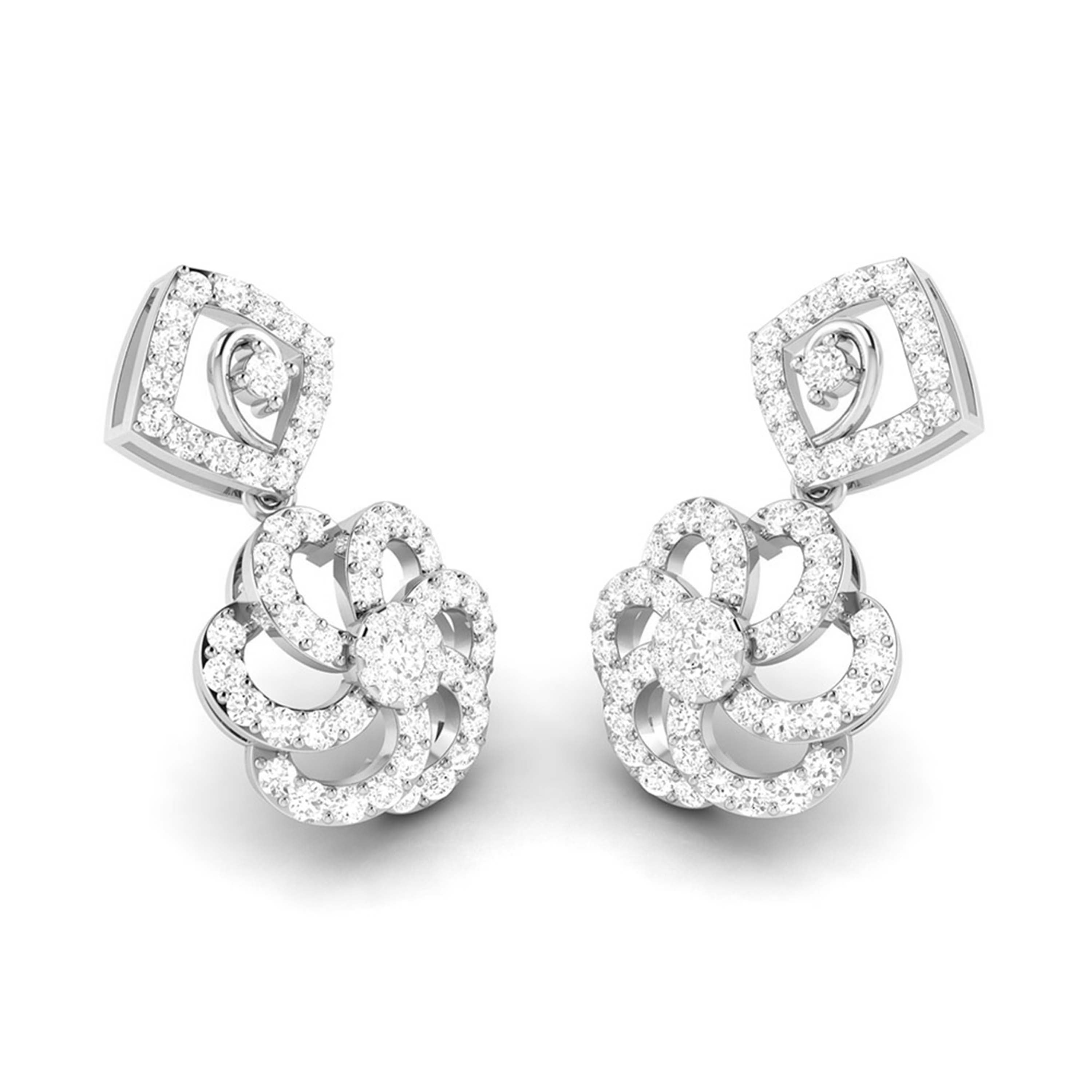Beautiful Hanging Clusters Platinum Earrings with Diamonds for Women JL PT E NK-15   Jewelove.US