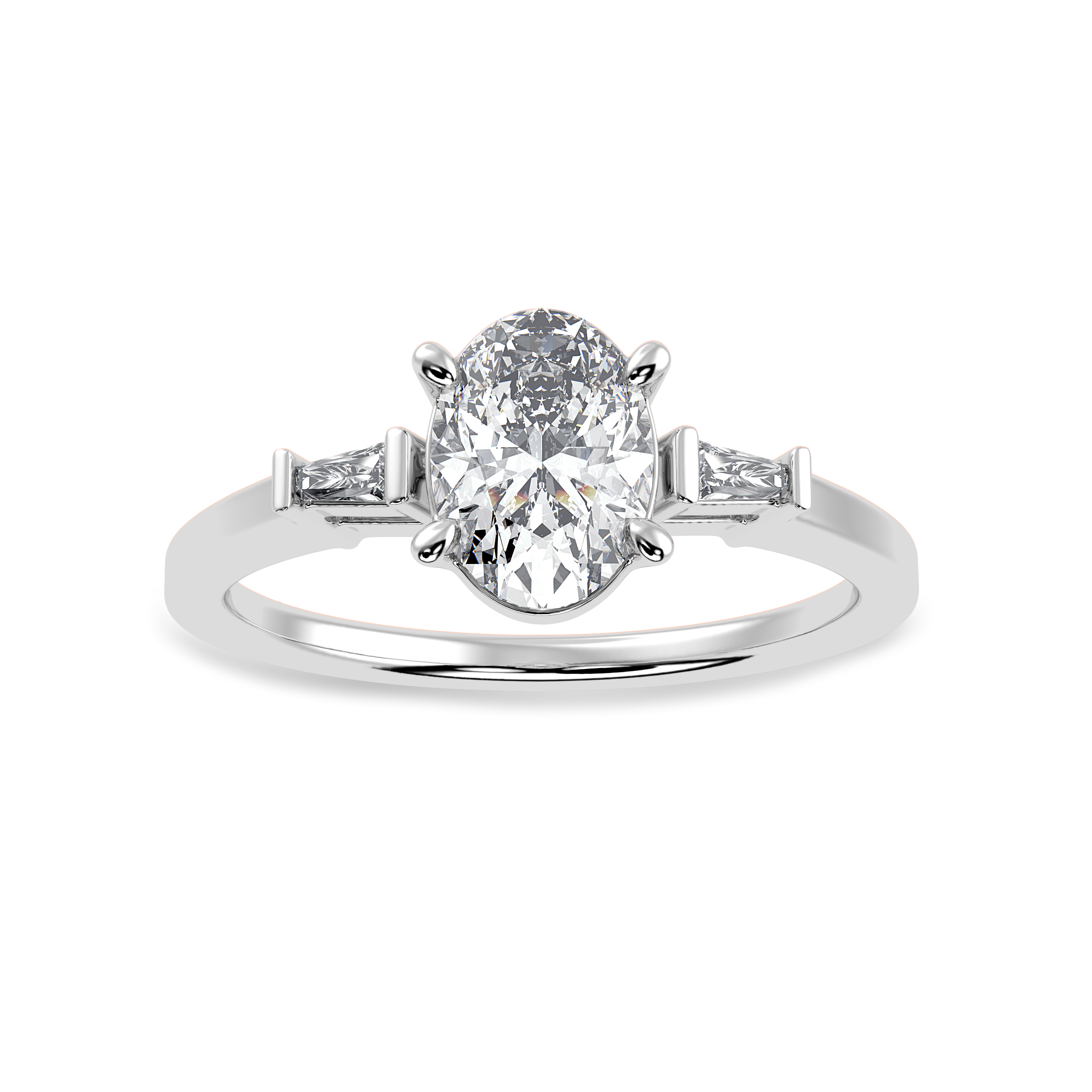 30-Pointer Oval Cut Solitaire with Baguette Diamond Accents Platinum Ring JL PT 1226   Jewelove.US