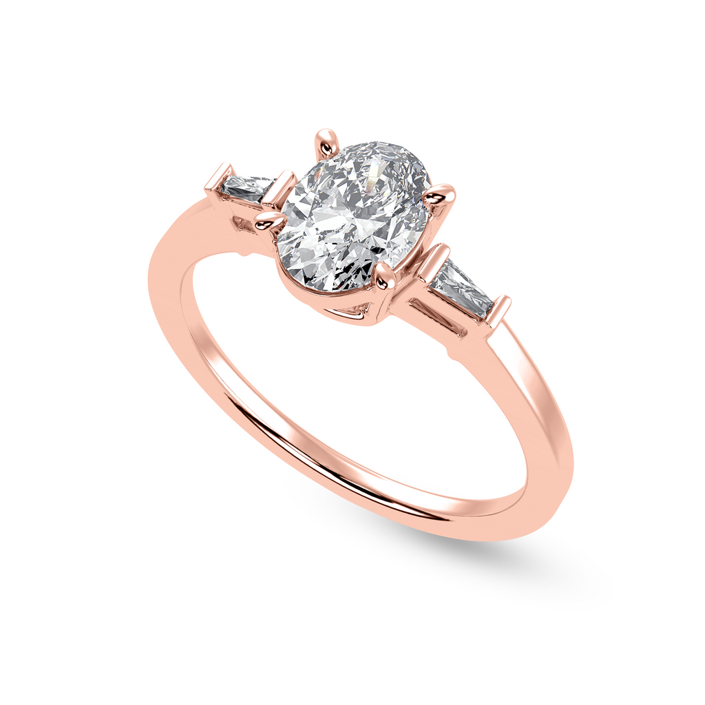 70-Pointer Oval Cut Solitaire with Baguette Diamond Accents 18K Rose Gold Ring JL AU 1226R-B   Jewelove.US