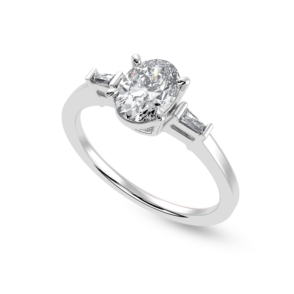 70-Pointer Oval Cut Solitaire with Baguette Diamond Accents Platinum Ring JL PT 1226-B   Jewelove.US