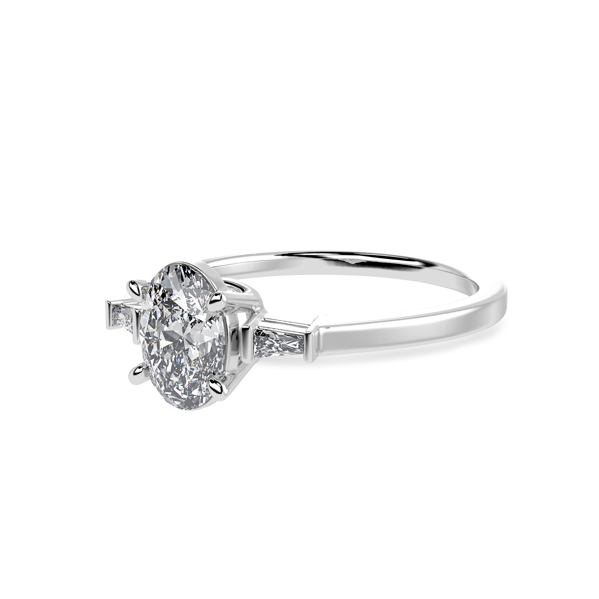 30-Pointer Oval Cut Solitaire with Baguette Diamond Accents Platinum Ring JL PT 1226   Jewelove.US