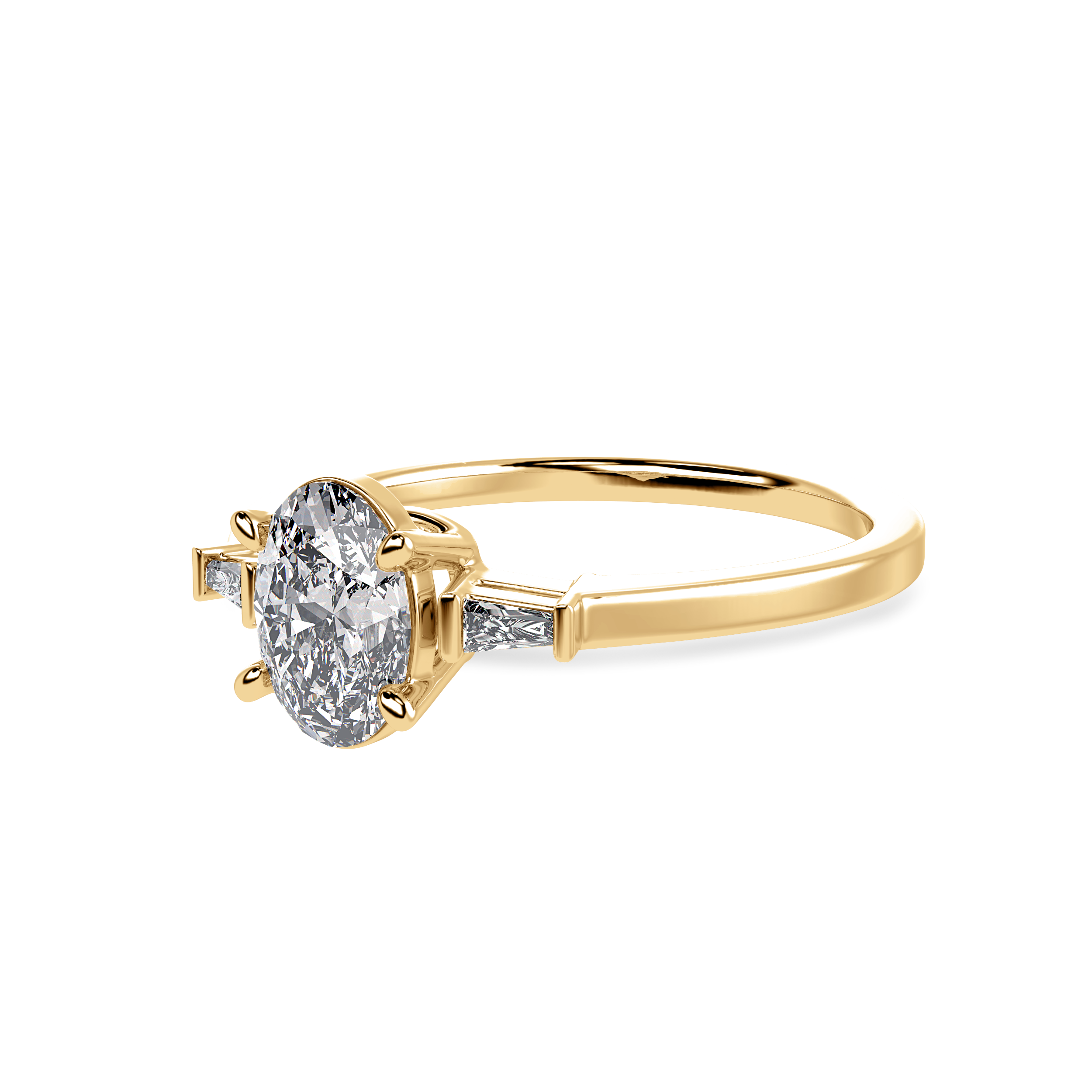 70-Pointer  Oval Cut Solitaire with Baguette Diamond Accents 18K Yellow Gold Ring JL AU 1226Y-B   Jewelove.US