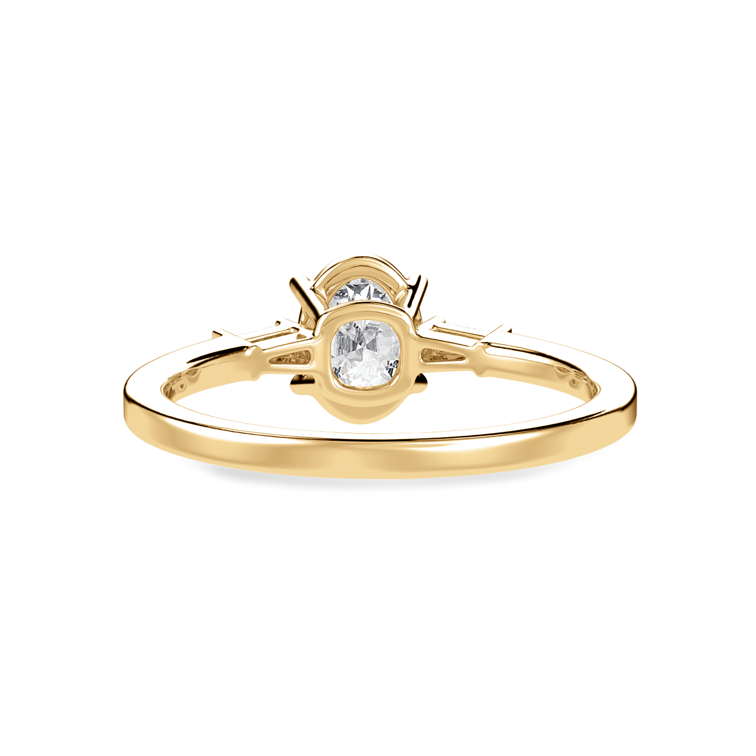 70-Pointer  Oval Cut Solitaire with Baguette Diamond Accents 18K Yellow Gold Ring JL AU 1226Y-B   Jewelove.US
