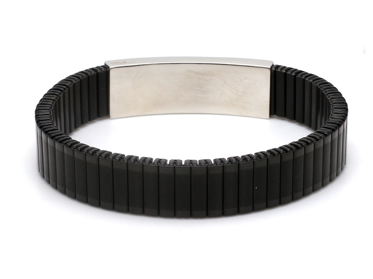 Platinum & Rose Gold Black Band Bracelet for Men - Flexible JL PTB 1089   Jewelove.US