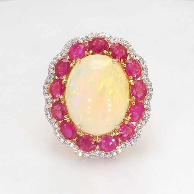 18K Gold Opal Ring with Ruby & Diamond for Women JL AU Opal Ring   Jewelove