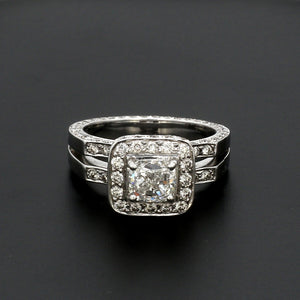 Cushion Cut Solitaire Platinum Ring with Halo Accents Diamond JL PT 1212   Jewelove.US