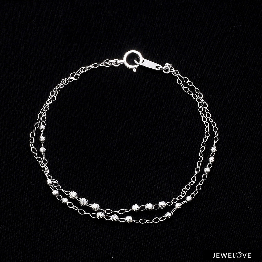 Japanese Platinum Double Chain Bracelet with Diamond Cut Balls Bracelet for Women JL PTB 1071   Jewelove.US