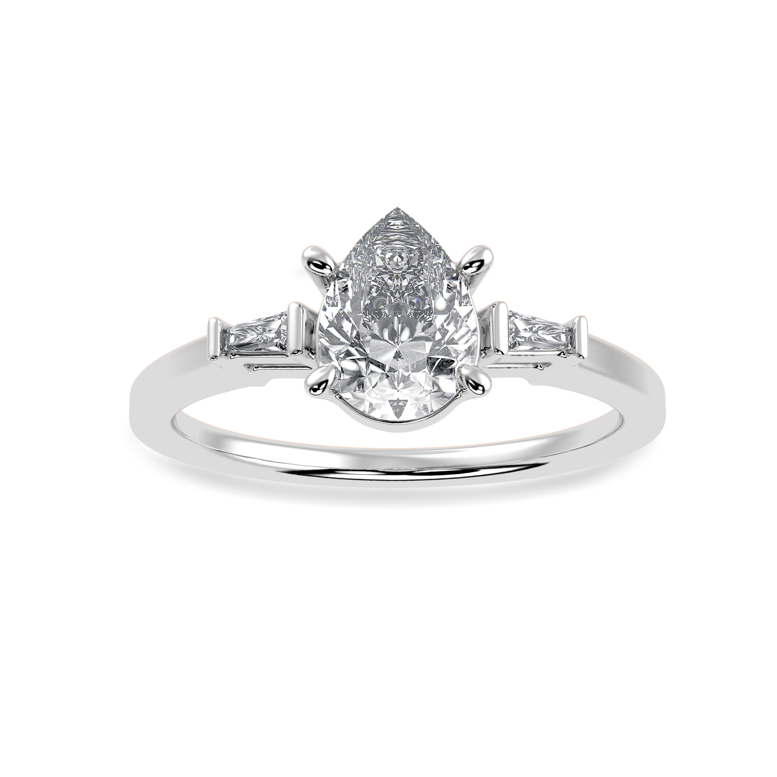 30-Pointer Pear Cut Solitaire with Baguette Diamond Accents Platinum Ring JL PT 1227   Jewelove.US