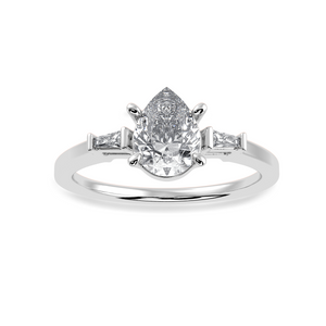 50-Pointer Pear Cut Solitaire with Baguette Diamond Accents Platinum Ring JL PT 1227-A   Jewelove.US